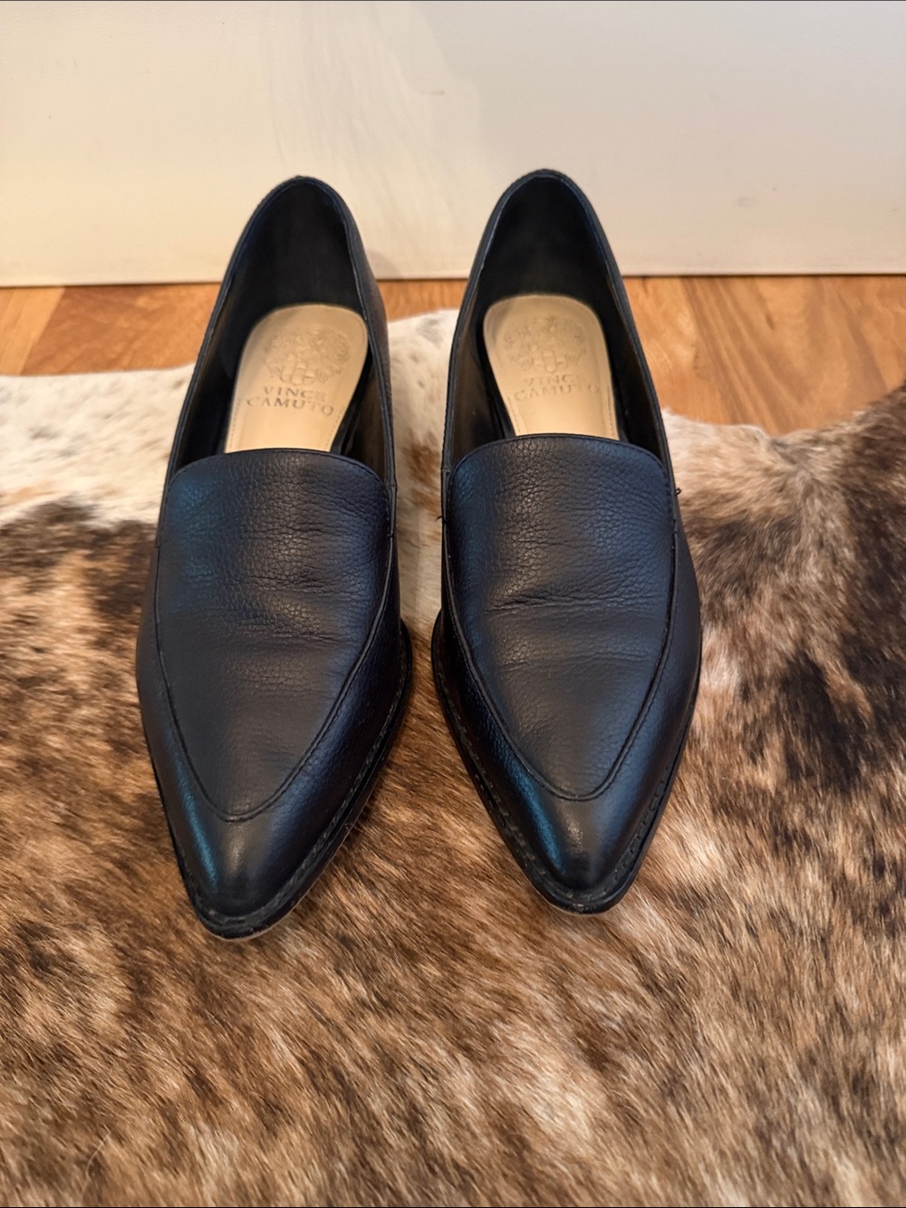 Vince Camuto Becarda Pointed Toe Black Leather Loafers